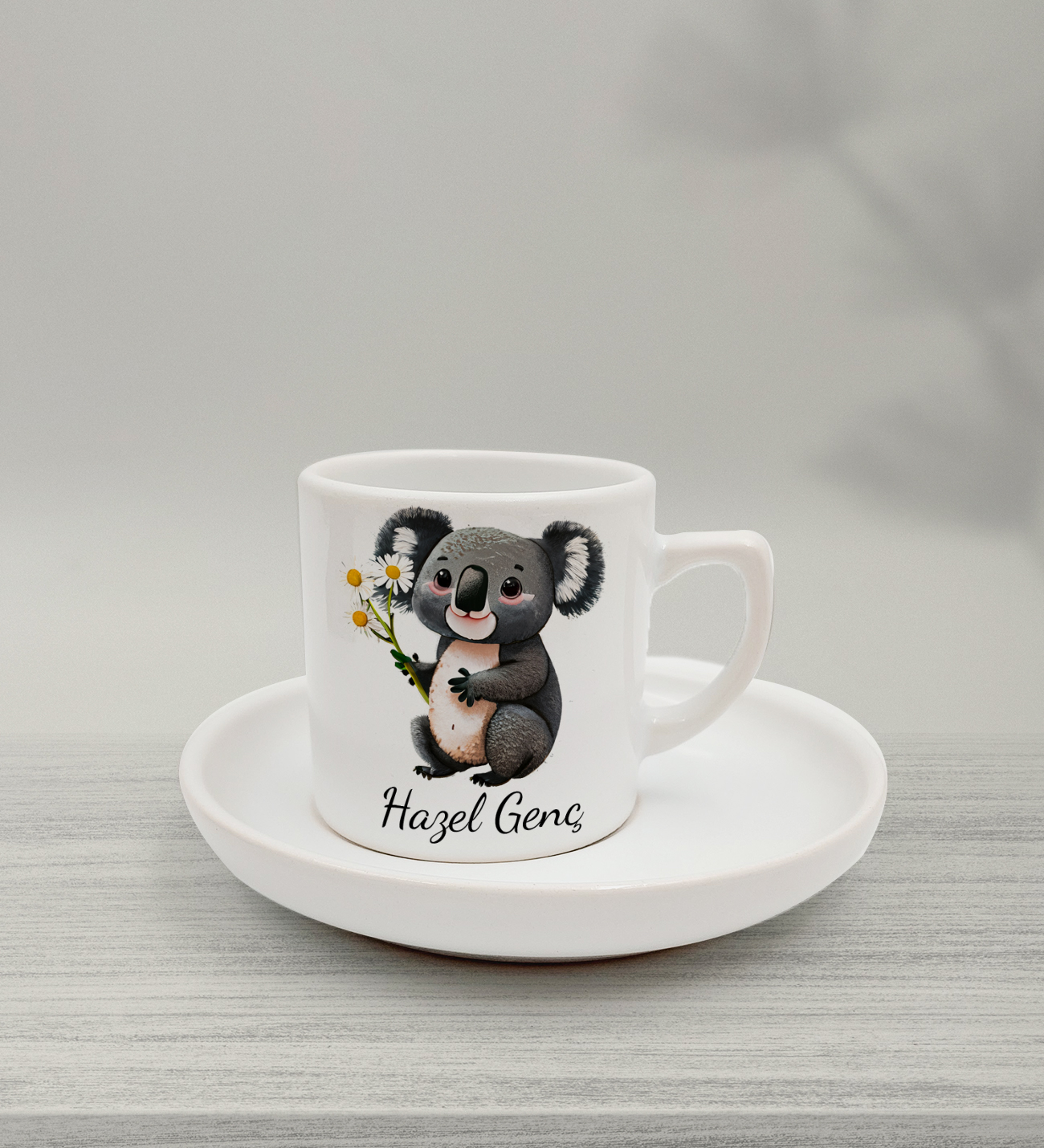 Kişiye Özel Sevimli Koala Tasarımlı Türk Kahvesi Fincanı