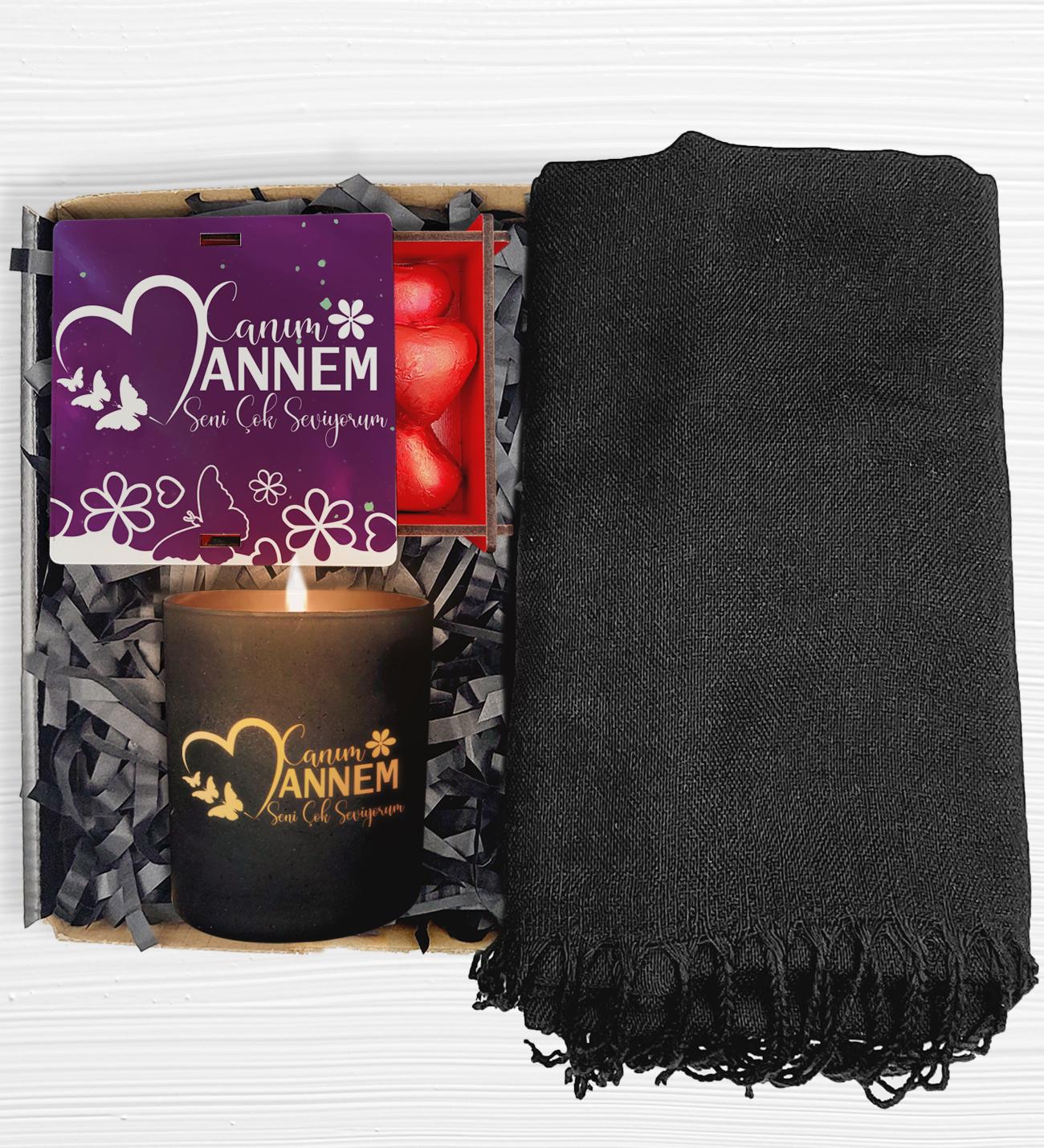 Anneler Gününe Özel Sihirli Mum&Tasarım Çikolata&Şal Hediye Seti