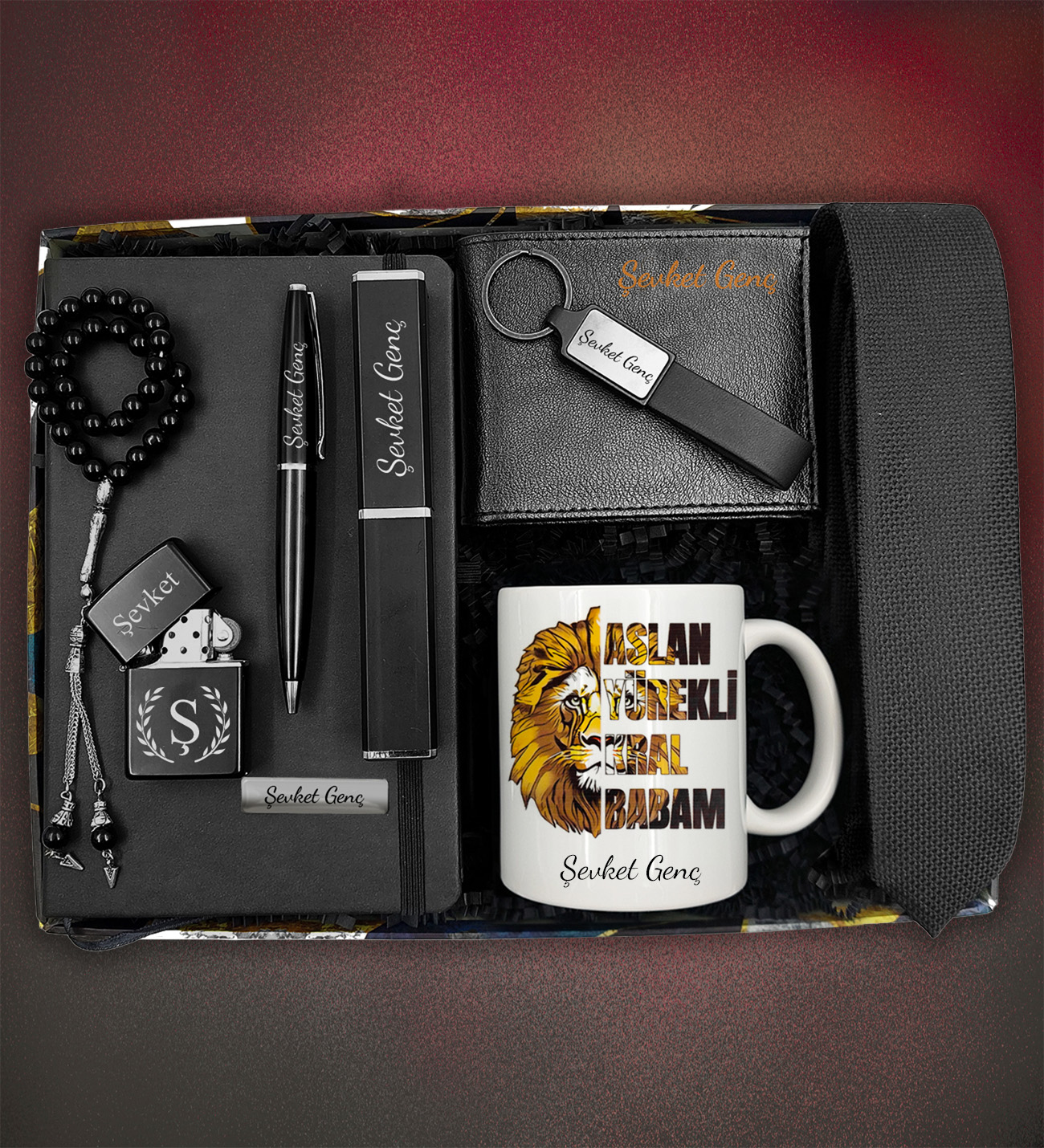 Babalar Günü Kişiye Özel Kral Babam Kupa & Cüzdan & Kravat &Çakmak & Defter & Kutulu Kalem & Anahtarlık & Tespih Hediye Seti