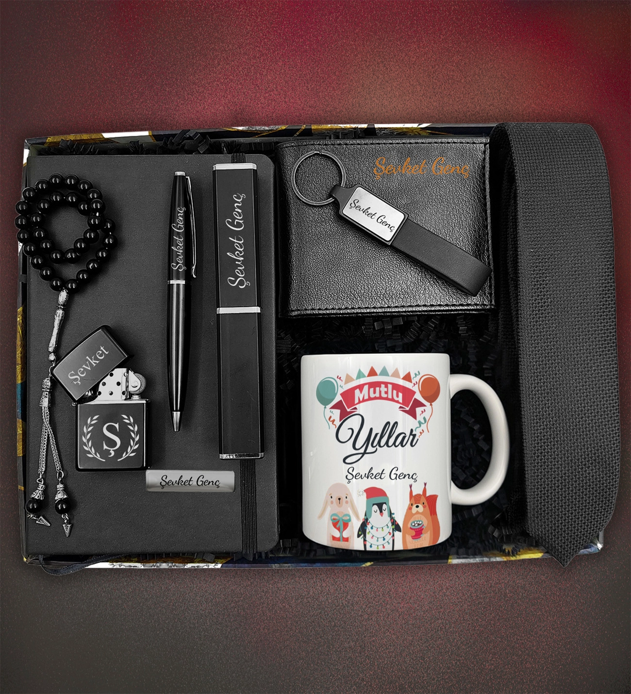 Doğum Günü Kişiye Özel Cüzdan & Kravat &Çakmak & Defter & Kutulu Kalem&Anahtarlık&Tespih& Kupa Hediye Seti