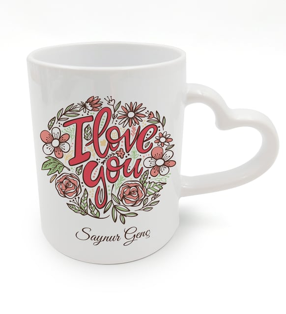 Sevdiklerinize Kişiye Özel Tasarımlı Kalp Kulplu Kupa&Fotoğraflı Çerçeve