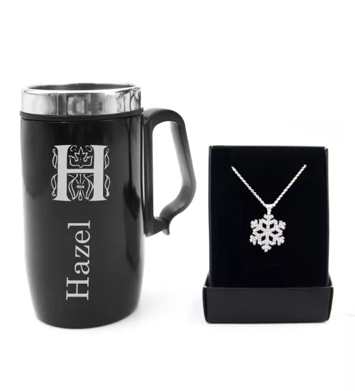 Kişiye Özel Çelik Bardak Termos & Kar Tanesi Kolye