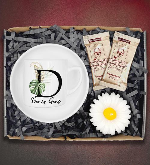 Kişiye Özel Kahve Fincanı &Papatya Mum&Türk Kahvesi Hediye Seti