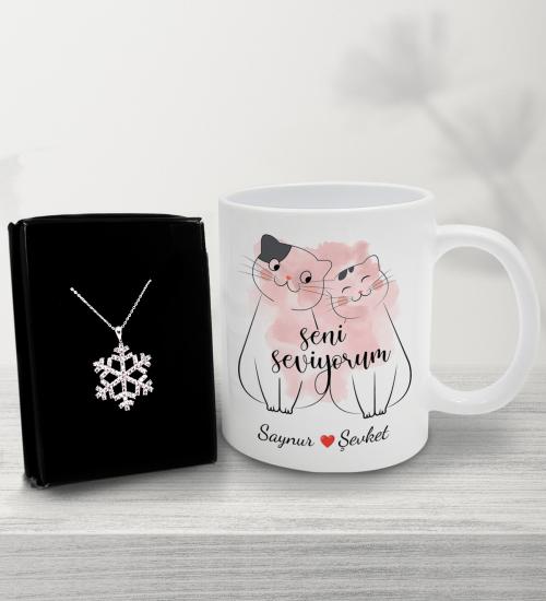 Kişiye Özel Aşık Çift Kupa&Kar Tanesi Kolye